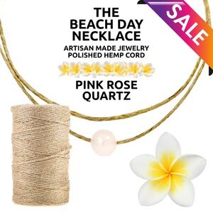 Island Sunset Artisan Beach Day Hemp Necklace Pink Rose Quartz 6mm Slider